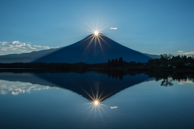 田貫湖畔遠眺富士山倒影